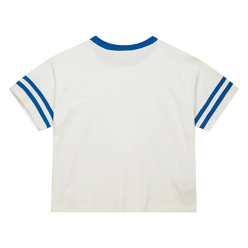 T-shirt court à empiècement crème Mitchell & Ness pour femme, collection Cooperstown des Dodgers de Los Angeles