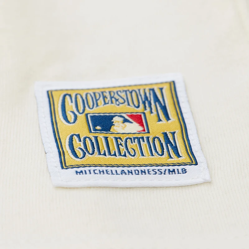T-shirt court à empiècement crème Mitchell & Ness pour femme, collection Cooperstown des Dodgers de Los Angeles