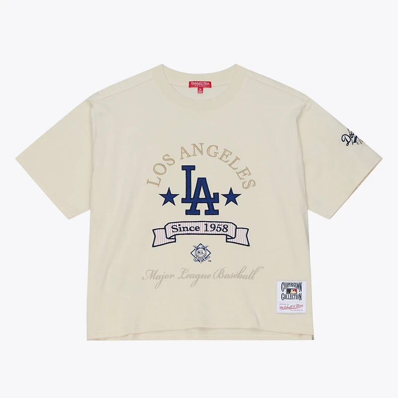 T-shirt court Mitchell & Ness crème Los Angeles Dodgers Cooperstown Yacht Rock pour femme