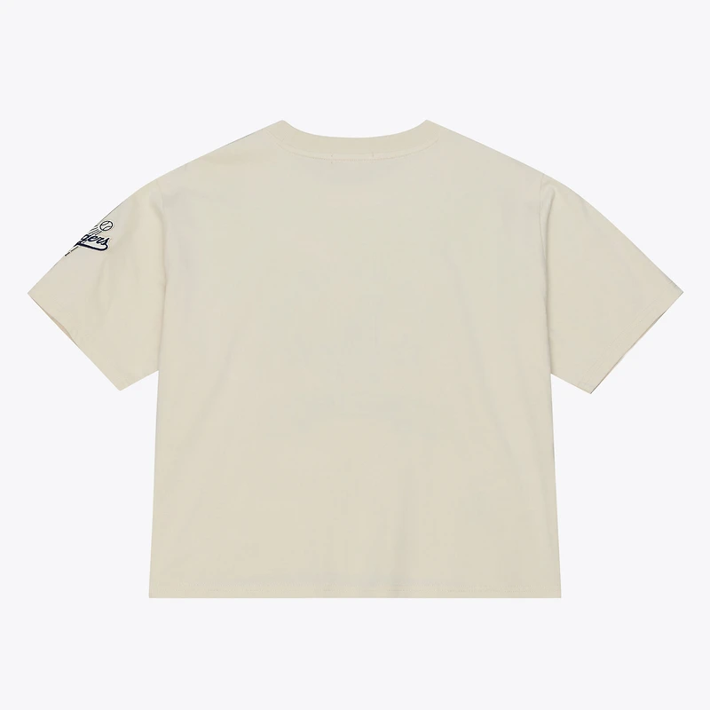 Women's Mitchell & Ness Cream Los Angeles Dodgers Cooperstown Yacht Rock Boxy Cropped T-Shirt