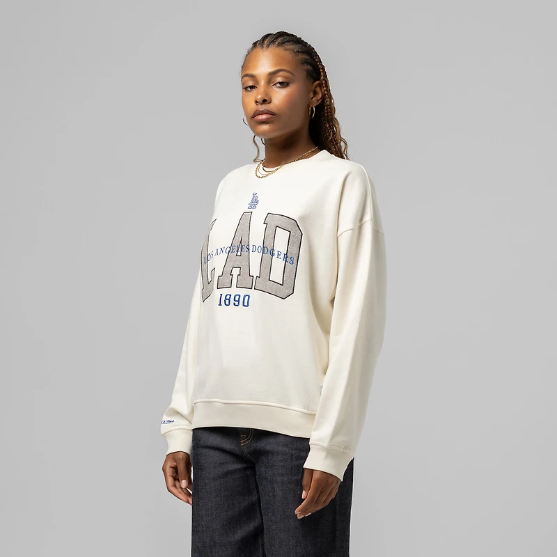 Women's Mitchell & Ness Cream Los Angeles Dodgers Premium Crewneck Sweatshirt