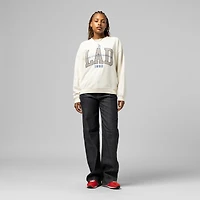 Women's Mitchell & Ness  Cream Los Angeles Dodgers Premium Crewneck Sweatshirt