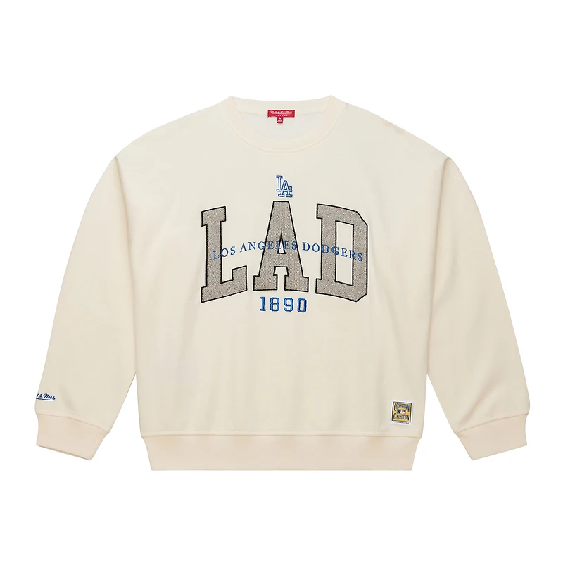Sweat-shirt à col rond premium Mitchell & Ness crème Los Angeles Dodgers pour femmes