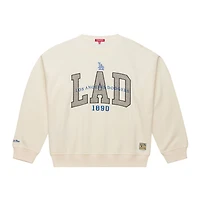 Sweat-shirt à col rond premium Mitchell & Ness crème Los Angeles Dodgers pour femmes