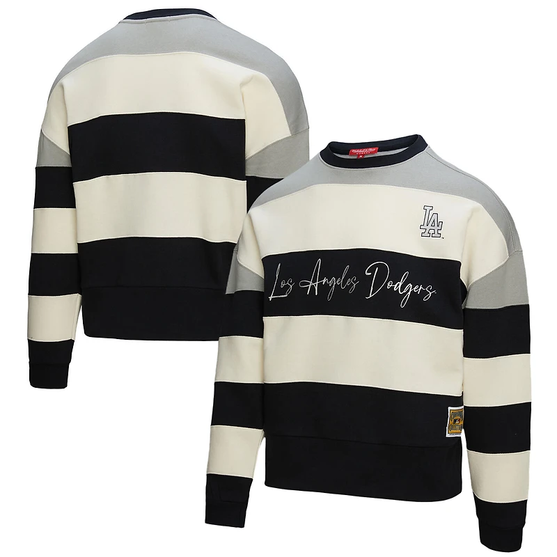 Women's Mitchell & Ness  Gray/Black Los Angeles Dodgers Cooperstown Collection Blocked Fleece Pullover Sweatshirt