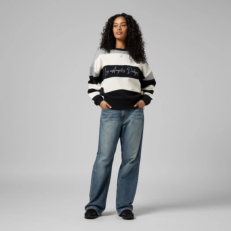 Women's Mitchell & Ness  Gray/Black Los Angeles Dodgers Cooperstown Collection Blocked Fleece Pullover Sweatshirt