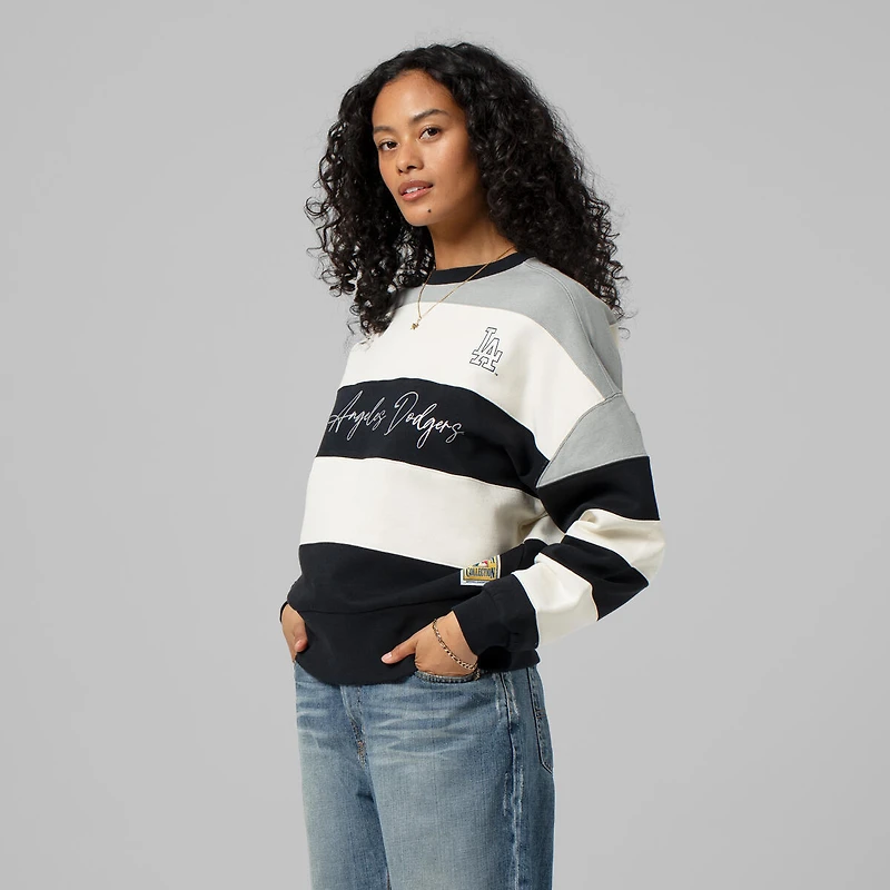 Women's Mitchell & Ness  Gray/Black Los Angeles Dodgers Cooperstown Collection Blocked Fleece Pullover Sweatshirt