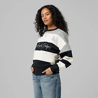 Women's Mitchell & Ness  Gray/Black Los Angeles Dodgers Cooperstown Collection Blocked Fleece Pullover Sweatshirt