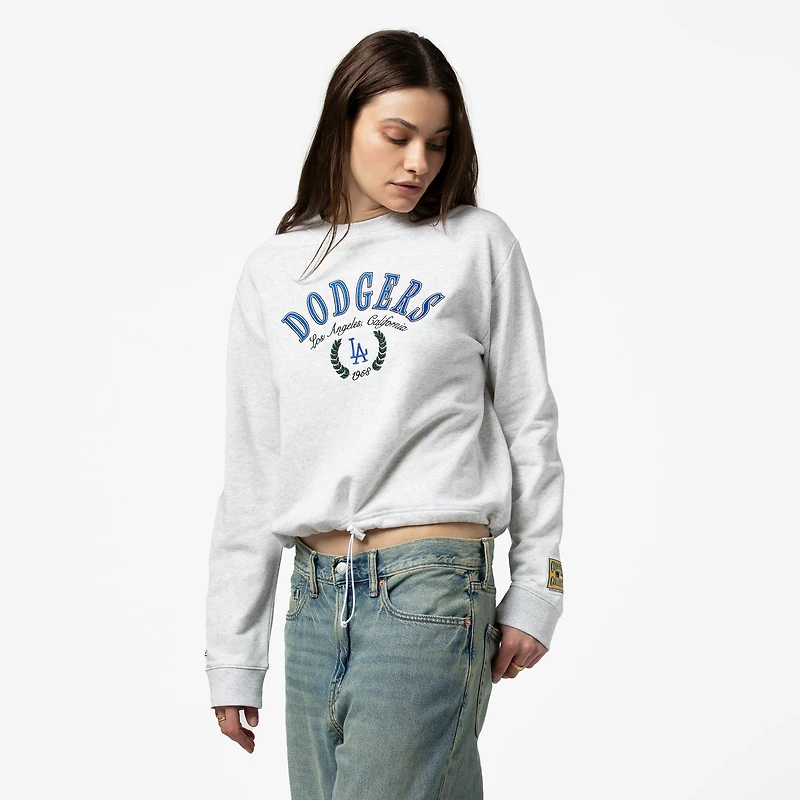 Sweat-shirt court à capuche Mitchell & Ness gris chiné pour femme, motif Los Angeles Dodgers