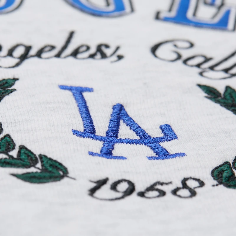 Women's Mitchell & Ness Heather Gray Los Angeles Dodgers Cropped Toggle Pullover Sweatshirt