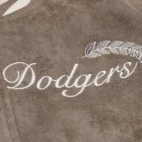 Veste universitaire Mitchell & Ness beige Los Angeles Dodgers pour femme, à boutons-pression.