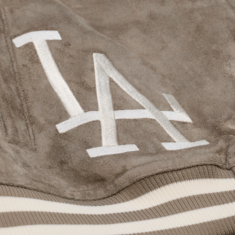Veste universitaire Mitchell & Ness beige Los Angeles Dodgers pour femme, à boutons-pression.