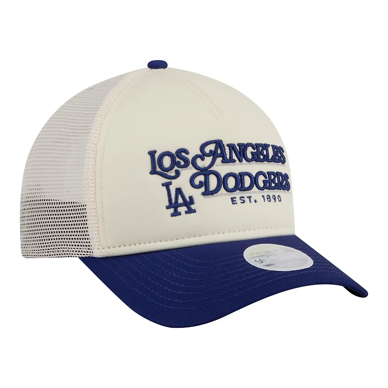 Women's New Era Light Beige/Royal Los Angeles Dodgers Retro 9FORTY M-Crown A-Frame Trucker Adjustable Hat