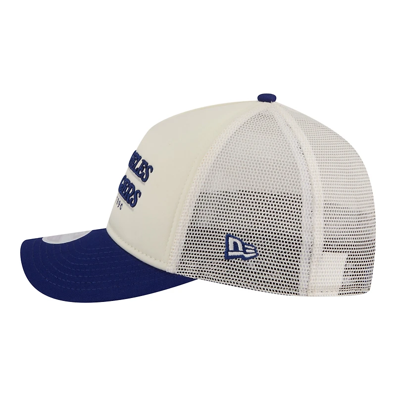 Women's New Era Light Beige/Royal Los Angeles Dodgers Retro 9FORTY M-Crown A-Frame Trucker Adjustable Hat