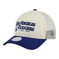 Women's New Era Light Beige/Royal Los Angeles Dodgers Retro 9FORTY M-Crown A-Frame Trucker Adjustable Hat