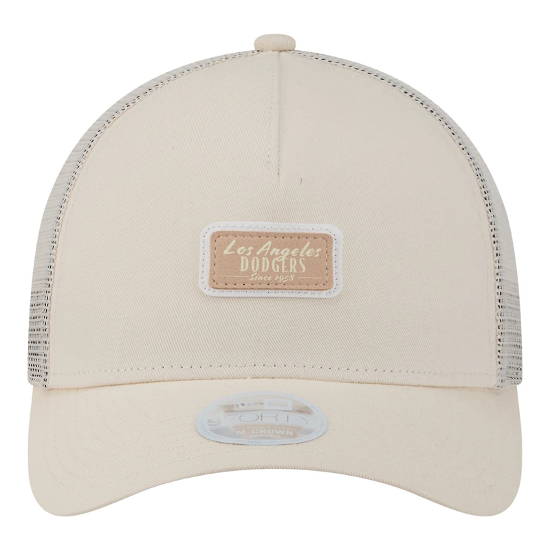 Women's New Era Light Beige Los Angeles Dodgers Tonal Patch 9FORTY M-Crown A-Frame Trucker Adjustable Hat