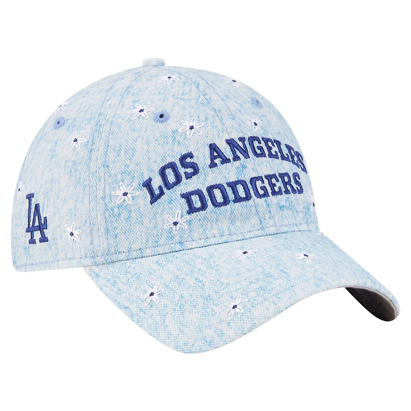 Casquette ajustable New Era 9TWENTY bleu clair pour femme, motif marguerites Los Angeles Dodgers.