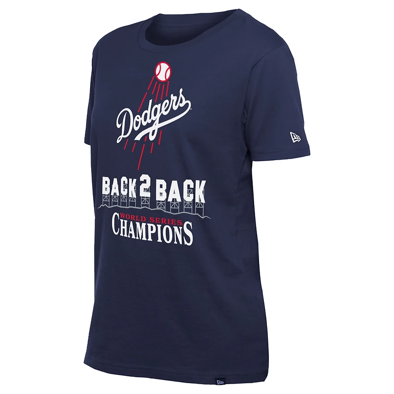Women's New Era Navy Los Angeles Dodgers Back-to-Back World Series Champions Hollywood Sign T-Shirt