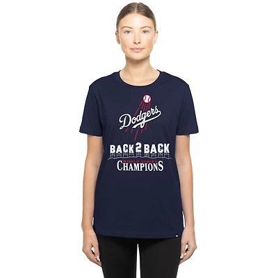 Women's New Era  Navy Los Angeles Dodgers Back-to-Back World Series Champions Hollywood Sign T-Shirt
