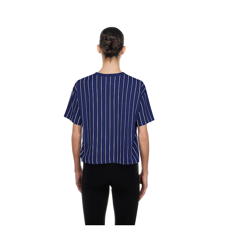 Women's New Era Navy Los Angeles Dodgers City Connect Throwback Meshback Pinstripe Boxy T-Shirt
