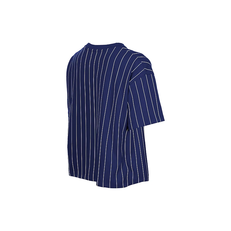 T-shirt New Era City Connect rétro à rayures et dos en maille, coupe carrée, bleu marine, pour femme