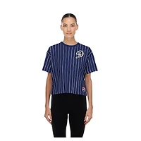 T-shirt New Era City Connect rétro à rayures et dos en maille, coupe carrée, bleu marine, pour femme