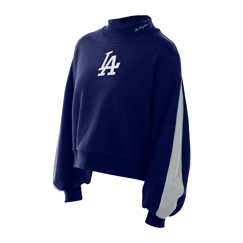Sweat-shirt à manches ballon et col montant bleu marine New Era pour femme des Dodgers de Los Angeles