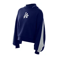 Sweat-shirt à manches ballon et col montant bleu marine New Era pour femme des Dodgers de Los Angeles