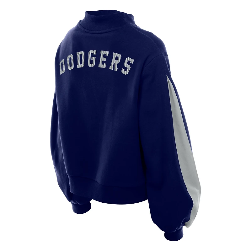 Sweat-shirt à manches ballon et col montant bleu marine New Era pour femme des Dodgers de Los Angeles