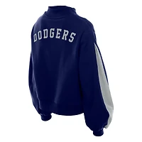 Sweat-shirt à manches ballon et col montant bleu marine New Era pour femme des Dodgers de Los Angeles
