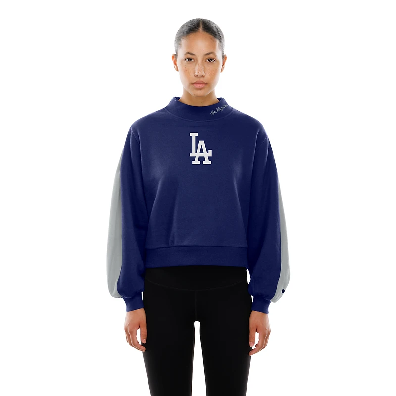 Sweat-shirt à manches ballon et col montant bleu marine New Era pour femme des Dodgers de Los Angeles