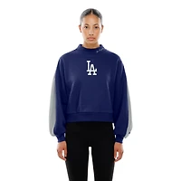 Sweat-shirt à manches ballon et col montant bleu marine New Era pour femme des Dodgers de Los Angeles