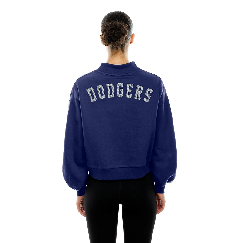 Sweat-shirt à manches ballon et col montant bleu marine New Era pour femme des Dodgers de Los Angeles