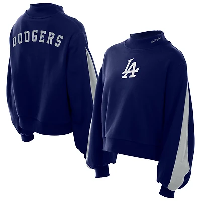 Sweat-shirt à manches ballon et col montant bleu marine New Era pour femme des Dodgers de Los Angeles