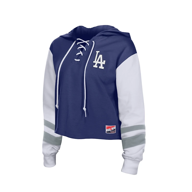 Sweat à capuche New Era Royal Los Angeles Dodgers pour femme, coupe carrée et lacets