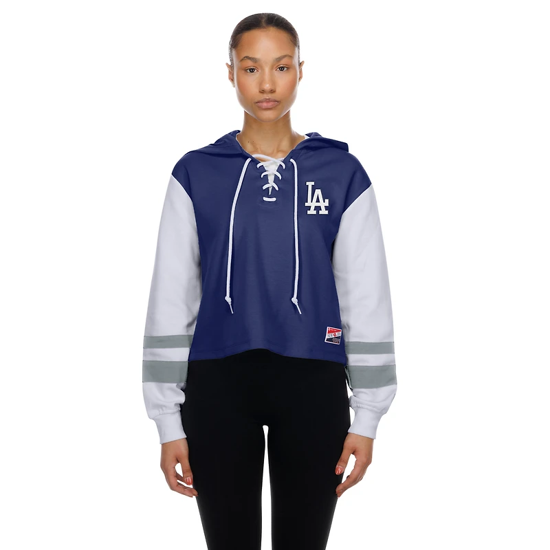 Women's New Era Royal Los Angeles Dodgers Boxy Lace-Up Hoodie