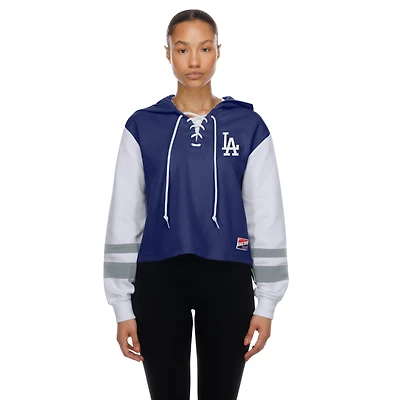 Women's New Era Royal Los Angeles Dodgers Boxy Lace-Up Hoodie