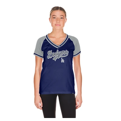 T-shirt à col en V New Era Royal Los Angeles Dodgers pour femmes