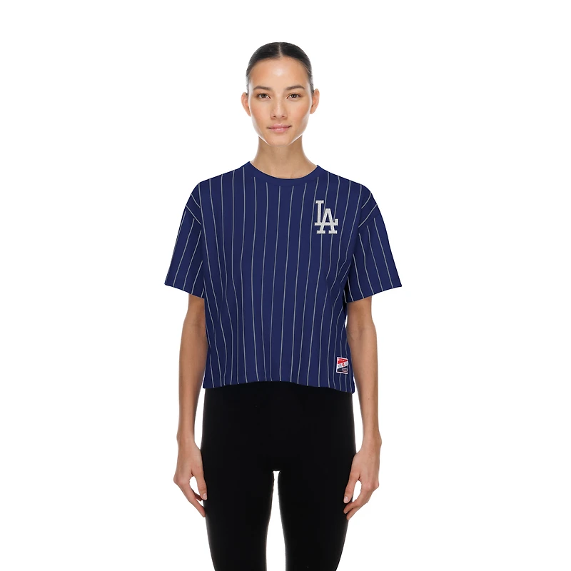 T-shirt New Era Royal Los Angeles Dodgers Throwback Meshback à rayures carrées pour femmes