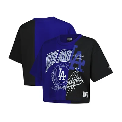 Women's New Era Royal Los Angeles Dodgers Upcycled Colorblocked Boxy Cropped T-Shirt