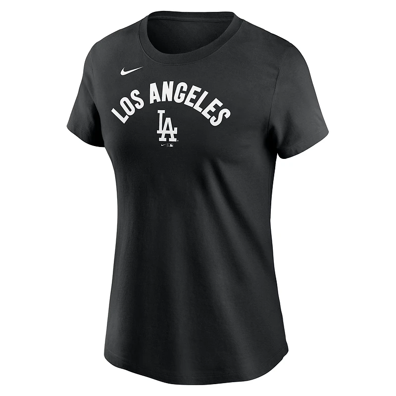 T-shirt Nike noir pour femme avec nom d'équipe arqué des Los Angeles Dodgers