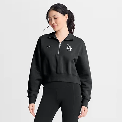 Sweat-shirt à demi-zip en polaire Nike Primetime Phoenix noir pour femme, inspiré des Los Angeles Dodgers.