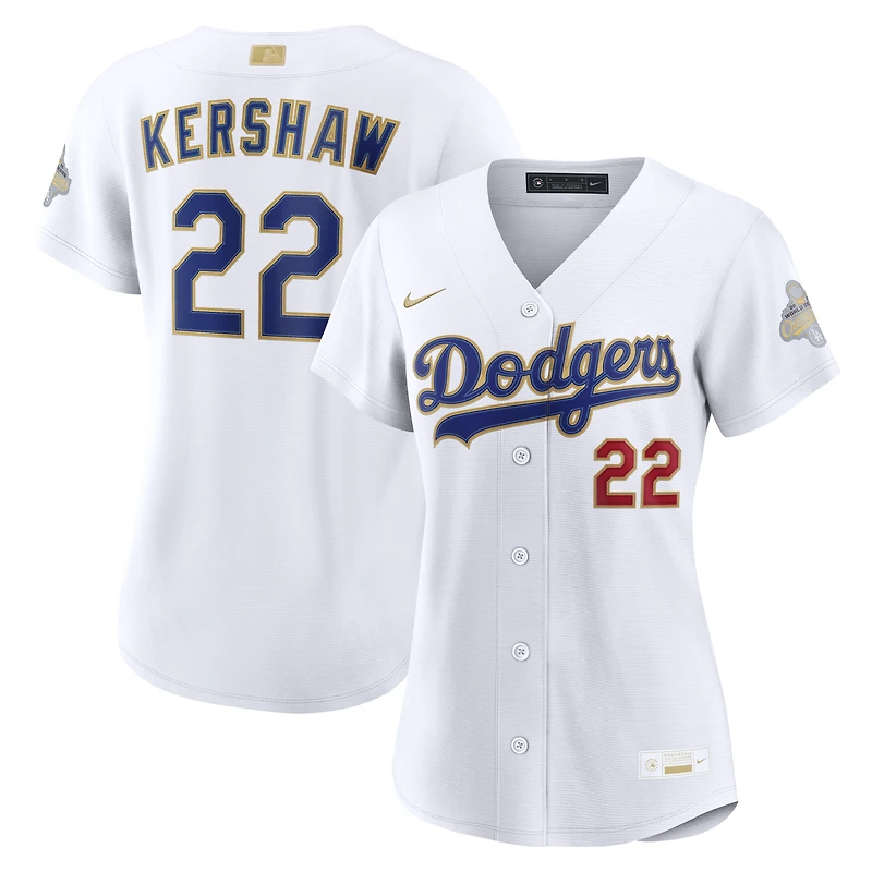 Women's Nike Clayton Kershaw White Los Angeles Dodgers 2026 Gold Collection Stadium Jersey