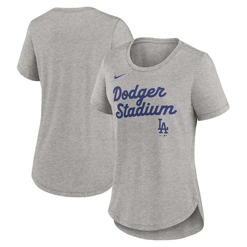 T-shirt Nike gris chiné pour femme avec inscription Los Angeles Dodgers Tri-Blend