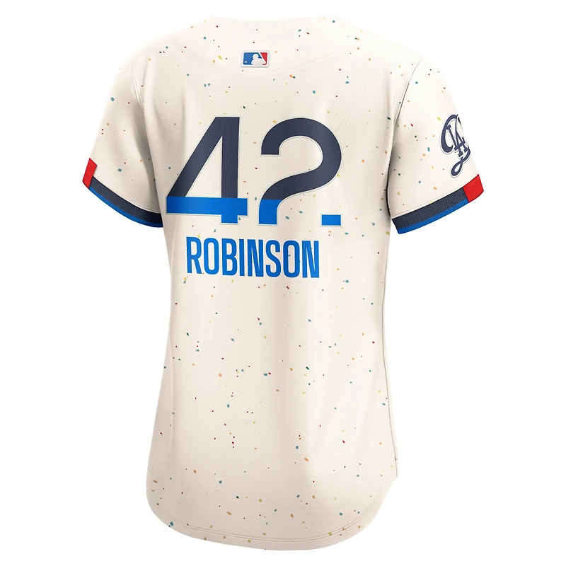 Maillot Nike Jackie Robinson crème pour femme des Dodgers de Los Angeles City Connect, édition limitée, à la retraite