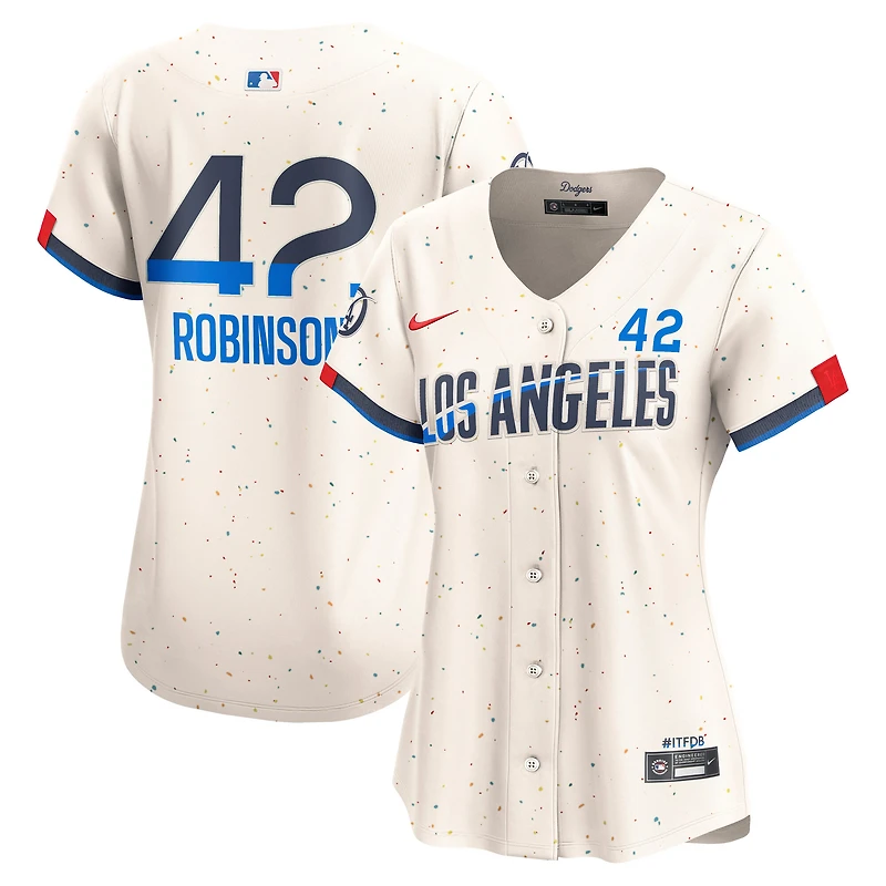 Maillot Nike Jackie Robinson crème pour femme des Dodgers de Los Angeles City Connect, édition limitée, à la retraite