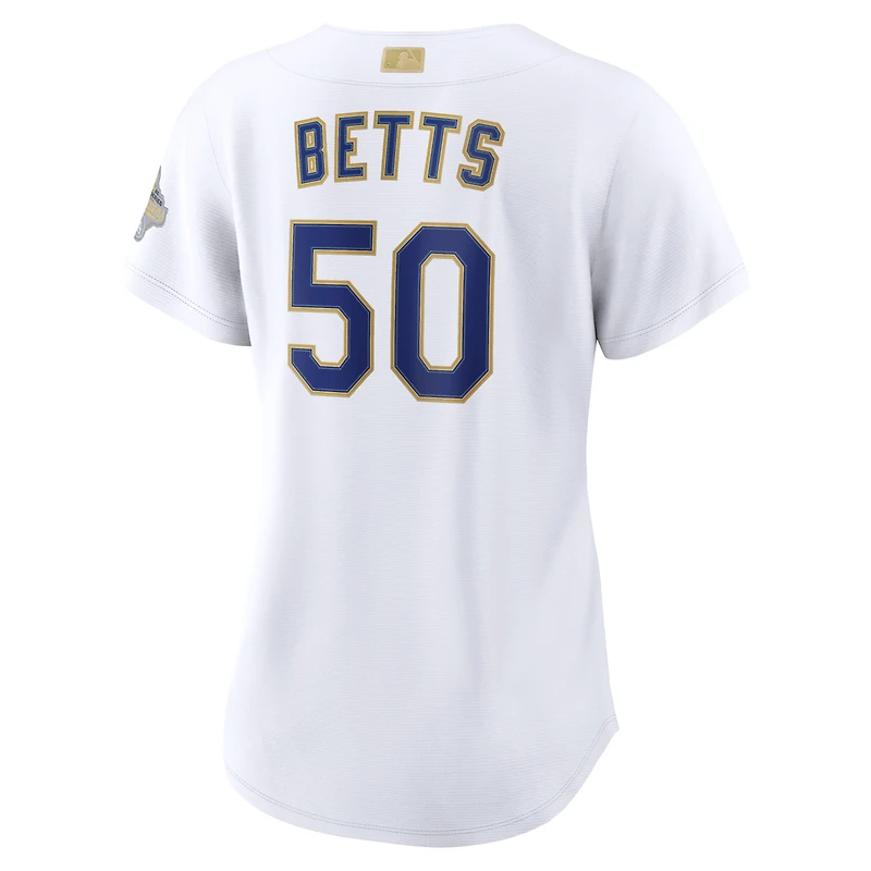 Maillot de stade Nike Mookie Betts blanc pour femme, Los Angeles Dodgers, collection or 2026