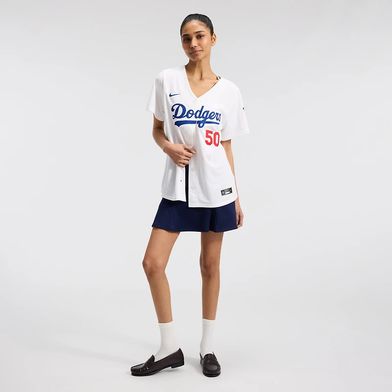 Maillot domicile Nike Mookie Betts blanc pour femme des Dodgers de Los Angeles