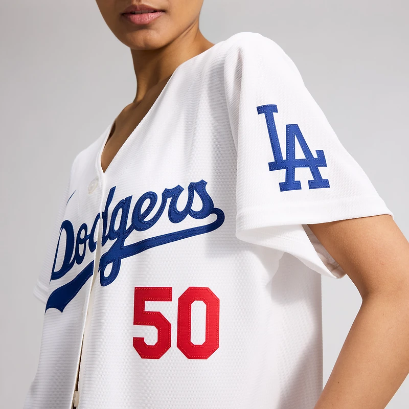 Maillot domicile Nike Mookie Betts blanc pour femme des Dodgers de Los Angeles