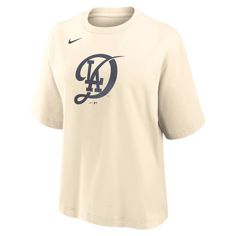 Women's Nike Natural Los Angeles Dodgers City Connect Logo Boxy T-Shirt